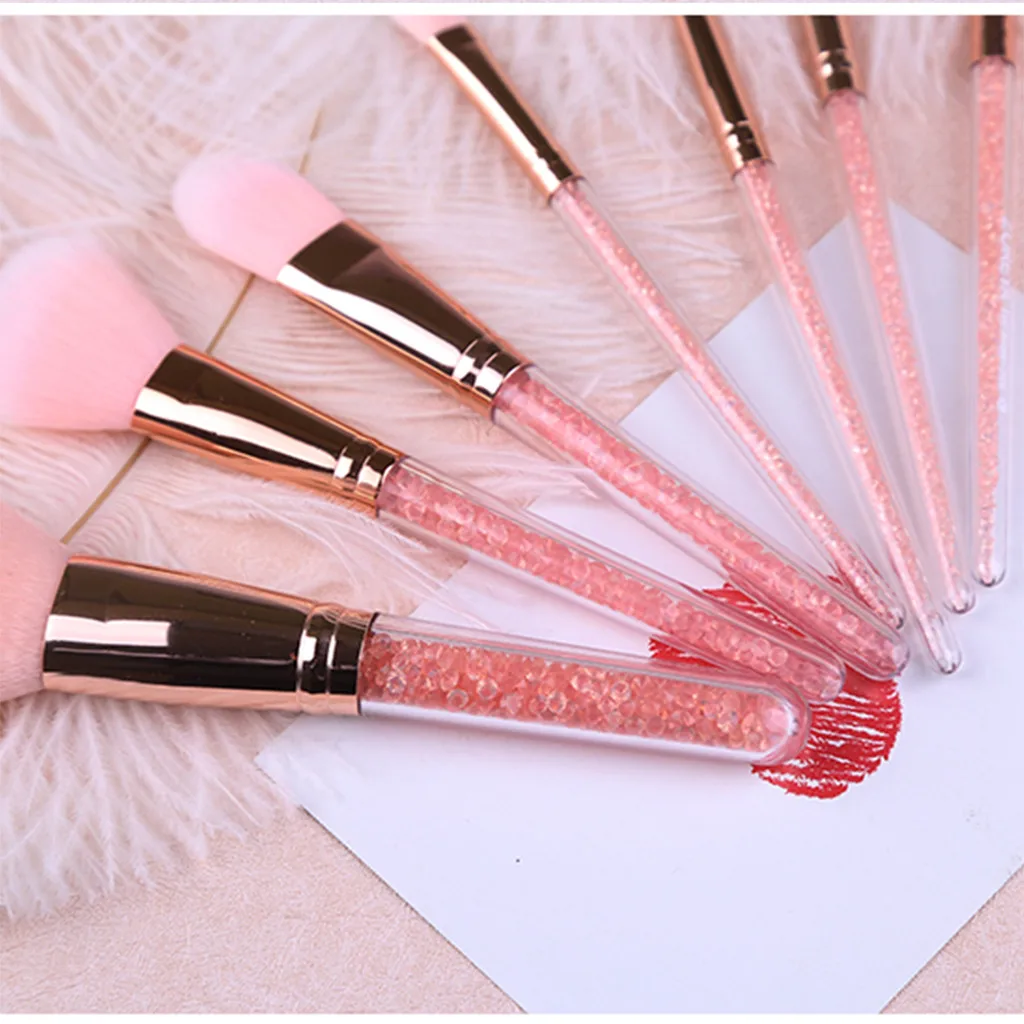 7 Pcs Gentle And Elegant Pink Crystal Makeup Brush Loose Powder Makeup Repair Concealer Eye Shadow Combination Brush Set#L20