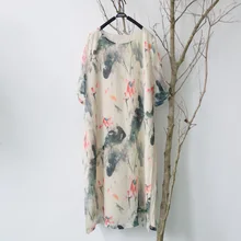 SCUWLINEN 2017 Summer Dress Chinese Ink and Wash Painting Women Dress Fairy Vintage Silk Dresses O-Neck Party Dresses S81