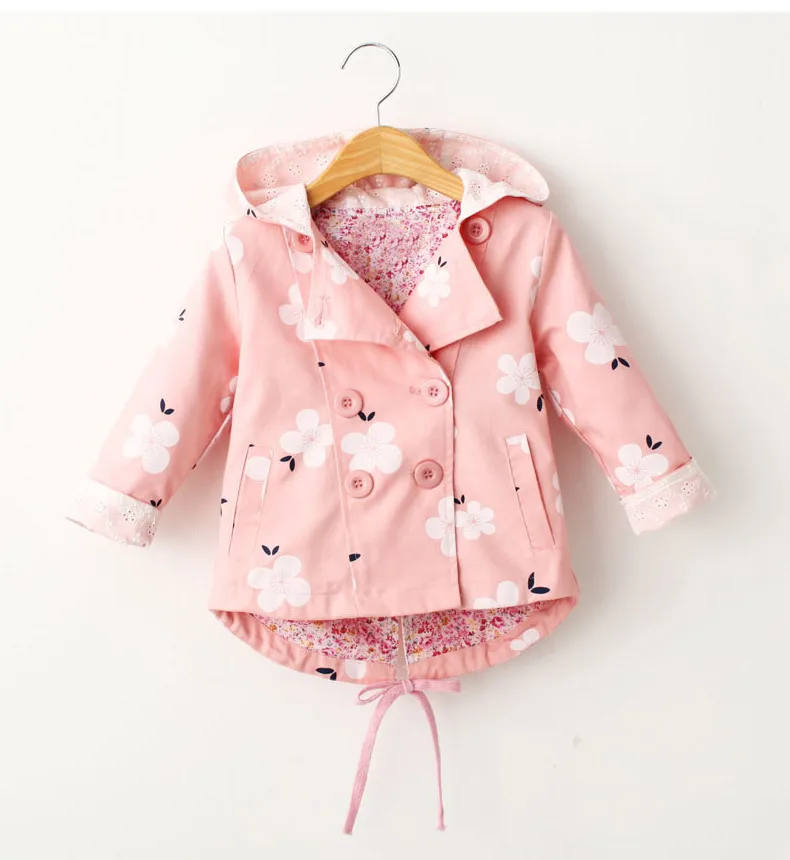 Ideacherry/хлопковый плащ для маленьких девочек модная детская одежда двубортные куртки с капюшоном Красивая верхняя одежда с цветочным узором