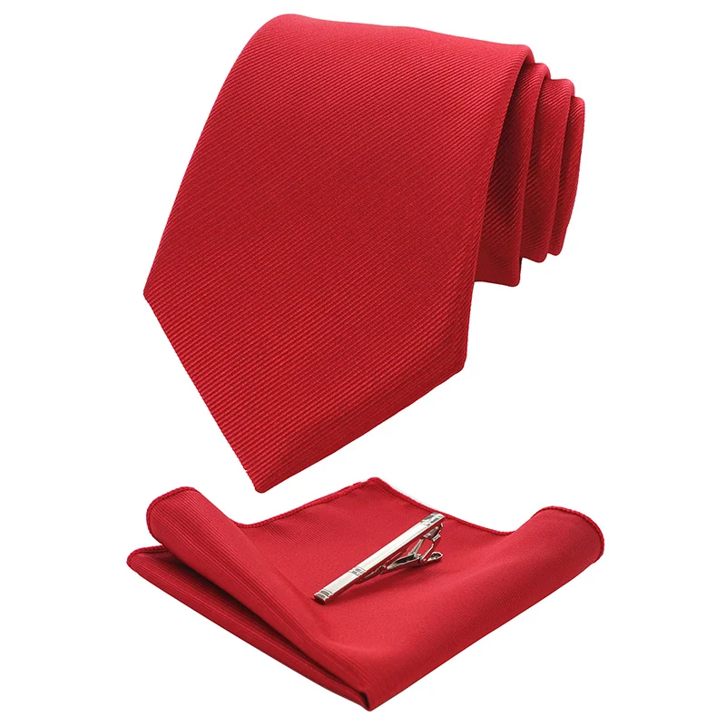 KAMBERFT классический сплошной цвет формальный галстук и карманный квадратный платок зажим для галстука наборы галстуков для мужчин бизнес свадьба Gravatas - Цвет: 004