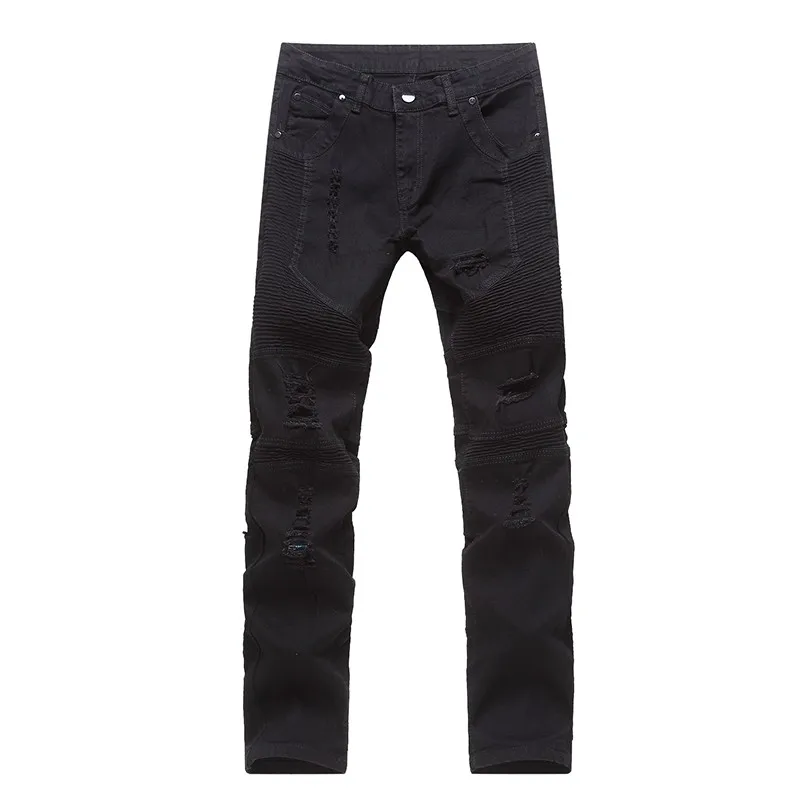 GMANCL мужские потертые тонкие эластичные джинсы байкерские джинсы хип-хоп рваные потертые мужские мото повседневные джоггеры обтягивающие джинсы Уличная одежда - Цвет: BJ1802 black