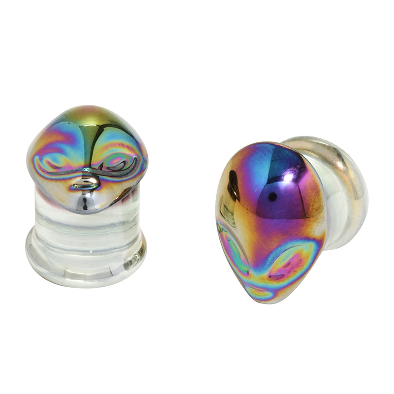 BODY PUNK Flesh Tunnels Burnished Star Moon Galaxy With Irridescent Opal Gems Center Expanders Ear Plug Body Piercing Jewelry  (1)