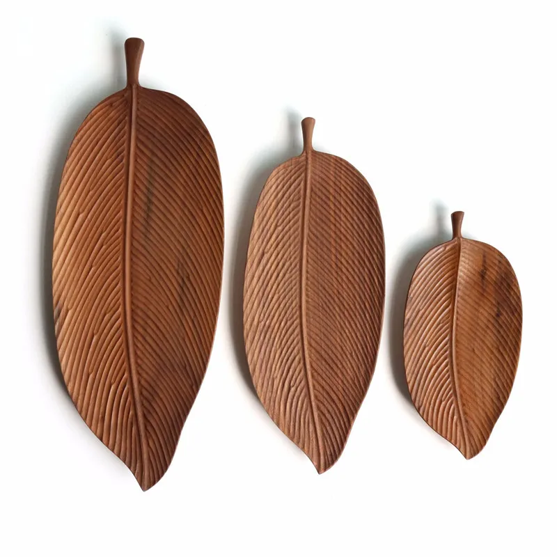 Leaf Pattern Rubber Walnut Wood Pan Plate Fruit Dishes Saucer Tea Tray Dessert Dinner Bread Wood Plate Japanese Irregular Shape