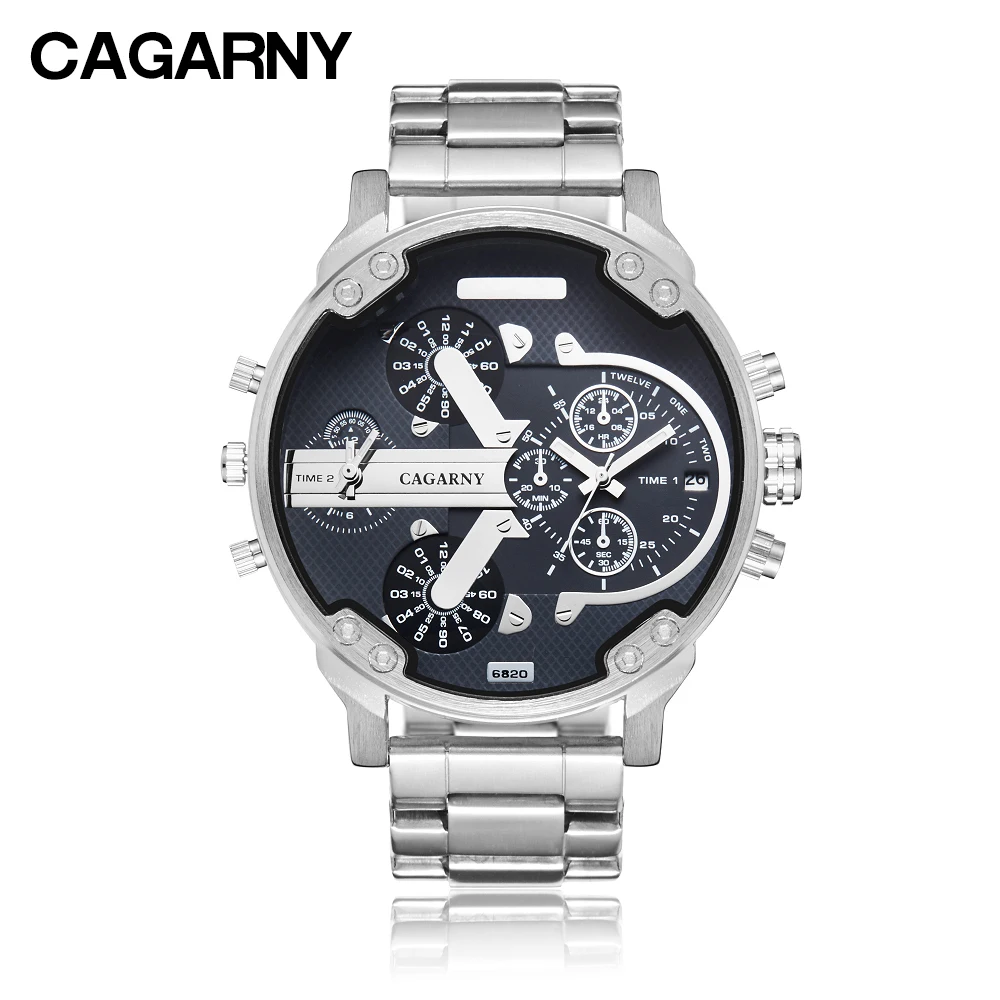 cagarny mens watches quartz watch men dual time zones big case dz military style 7331 7333 7313 7314 7311 steel band watches free shipping (5)