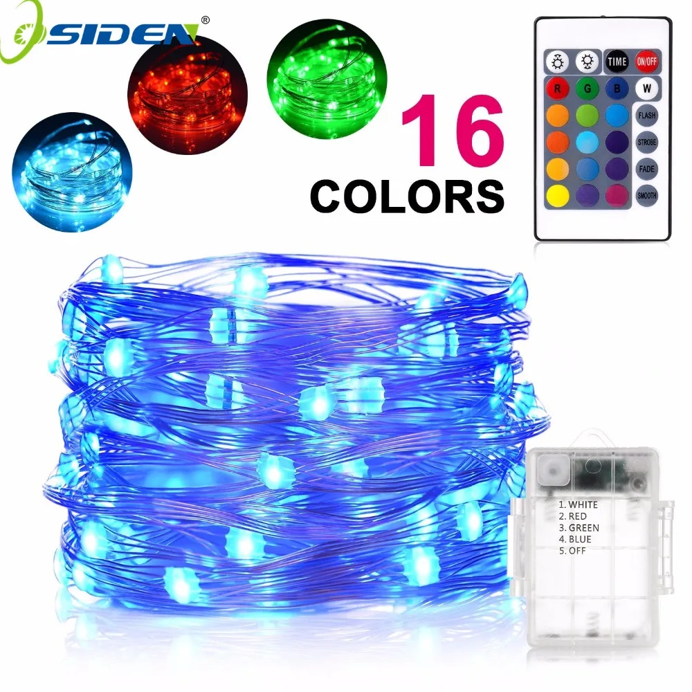 

OSIDEN 16 Color 5M 50leds LED String Lights Battery Powered LED Sliver Wire String Holiday Outdoor Fairy Lights For Christmas