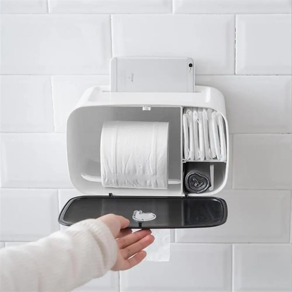 Multi-Function Waterproof Bathroom Toilet Roll Paper Holder Paper Phone Holder With Storage Shelf Rack