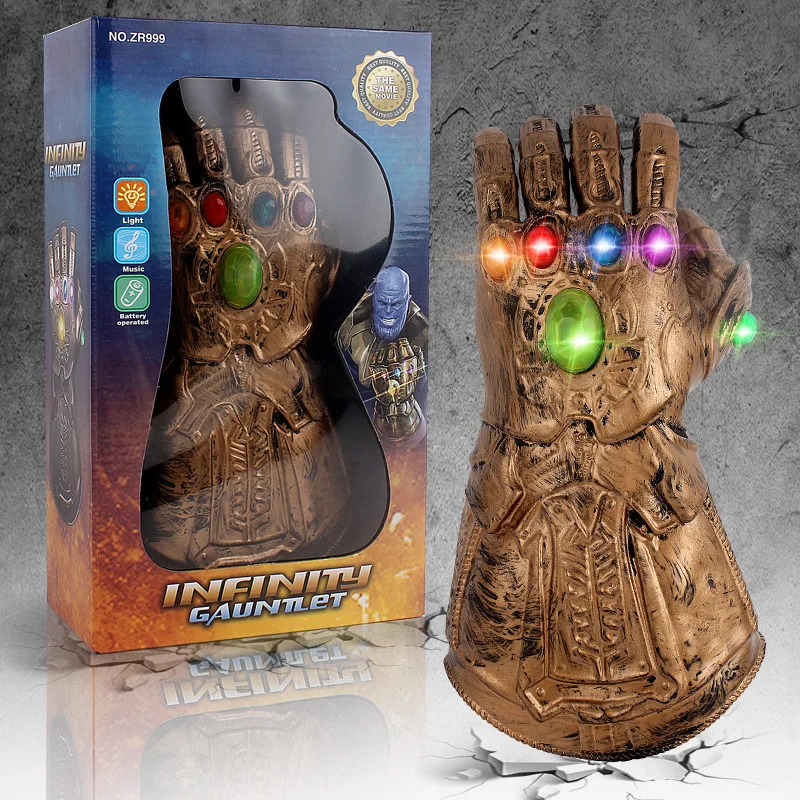 Halloween Led& Voice Avengers 4 Thanos Glove Masks Infinity Gauntlet Gloves Cosplay Movie Avengers Latex Mask Prop Set - Цвет: Glowing and Voice