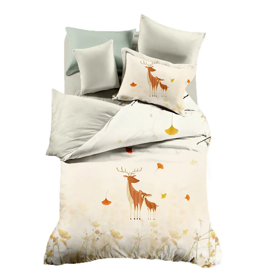 

3/4 pcs Quilt Cover Soft Printed Double-sided Christmas deer Bedding Set With Pillow Cases Bed Sheet Duvet Set