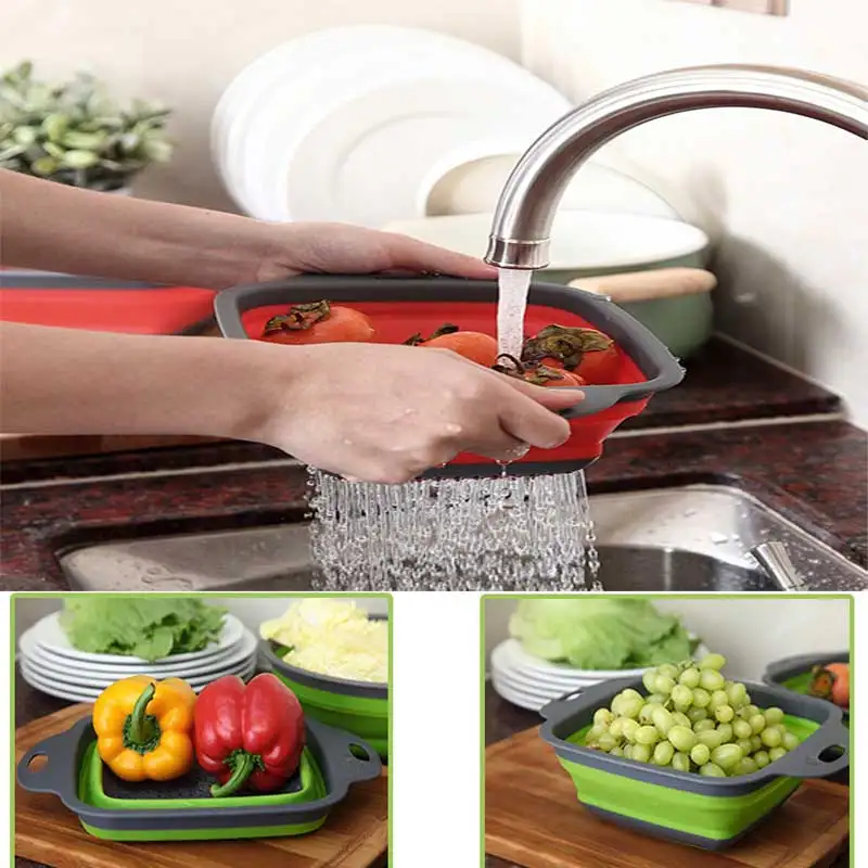 

Collapsible Silicone Fruit Vegetable Washing Colander Retractable food Pasta Drainer Basket Strainer Kitchen Gadget Cooking Tool