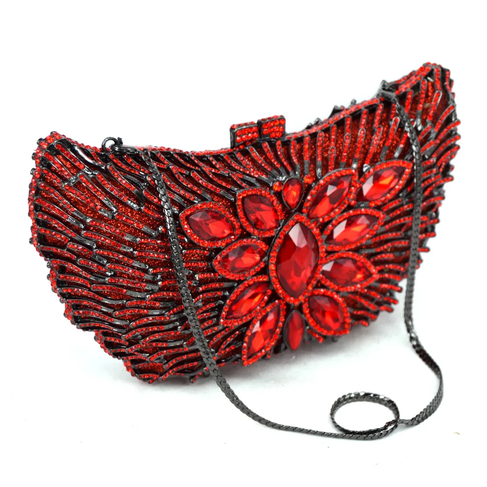 Khnmeet Pochette Di Lusso Pochette Rossa Borsa A Catena Bling Crystal Clutch Wing Red Ladies Wedding Bride Evening Bag Sc052