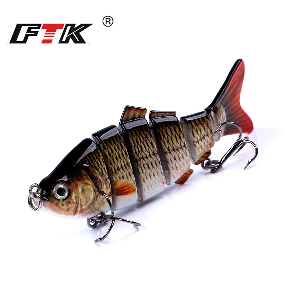  FTK Fishing Bass Lure Sinking Wobblers 6 Segments 19g Multi Jointed Crankbait Swim Bait with Treble