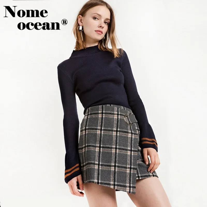 

Striped Flare Cuffs Long Sleeve Sweaters 2018 Spring Half Stand Collar Turtleneck Pullover Sweater New Arrival Tops M17020608