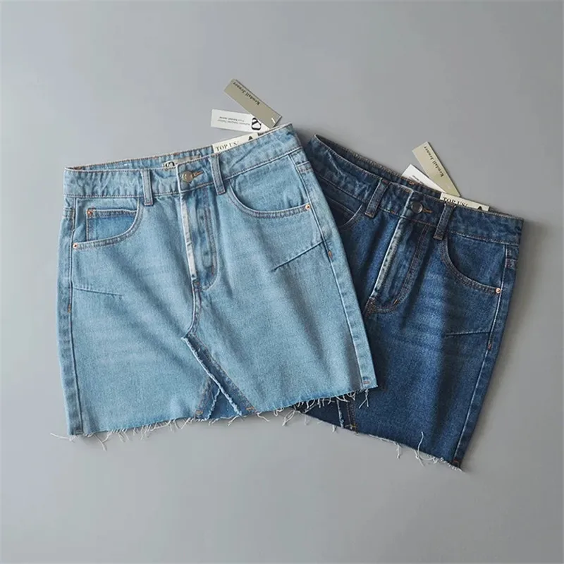 

Women autumn Casual Mini Denim Skirt Fashion Blue Jeans Skirt Sexy Summer Women's High Waist A line Skirts with Pocket