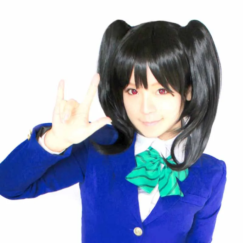

55cm Anime Lovelive Yazawa Nico 3 pcs set wig Short Straight Black Cosplay Wig for Free shipping
