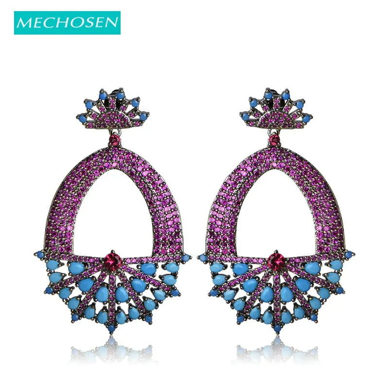 

MECHOSEN Luxury Sector Shape Long Drop Earrings Mix Color Black Gun Plated Pendientes Ear Piercing Oorbellen Bohemian Bijuterias