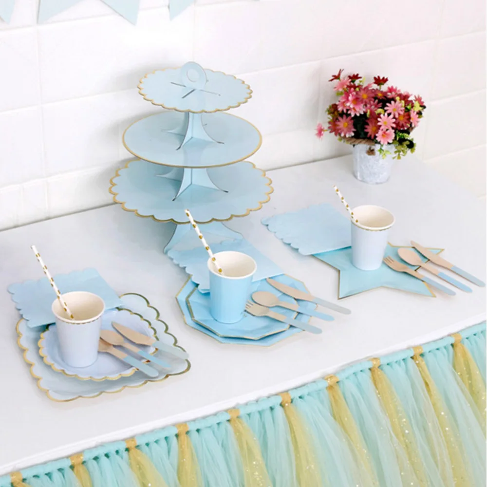 Paper Cake Rack Stand Tea Time Cupcake Pink Blue Mint Green Plate Holder Wedding Birthday Party Baby Shower Decoration 30*35CM