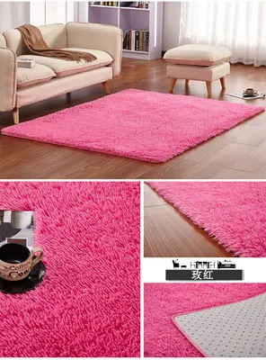 Soft Fluffy Shaggy Rectangle Carpet Floor Mat Living Room Decorative Blanket Area Rug Solid Color White Beige Pink Coffee Black - Цвет: rosy short fur