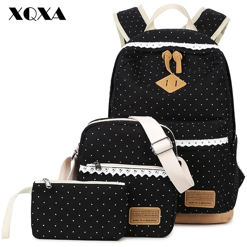 XQXA Dot Printing Satchel Canvas Rucksack Backpacks School Bags for Teenage Girls Escolar Mochila Backpack for