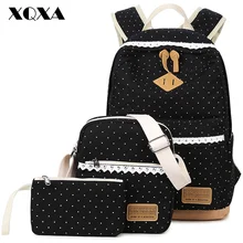 Xqxa dot printing satchel mochila de lona mochilas escolares para las niñas adolescentes mochila escolar mochila para las mujeres 3 unids/set