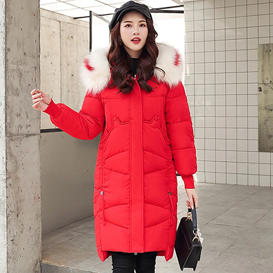 

Winter coat women 2019 fur collar warm thicken parka hooded cotton-padded casual Medium long outwear Coats female plus size