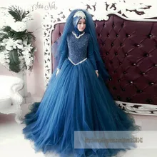 Hijab Long Sleeves Muslim Wedding Dress Luxury Beads Pearls Bridal Gowns Western Formal Dress Robe De Soiree Casamento A Line