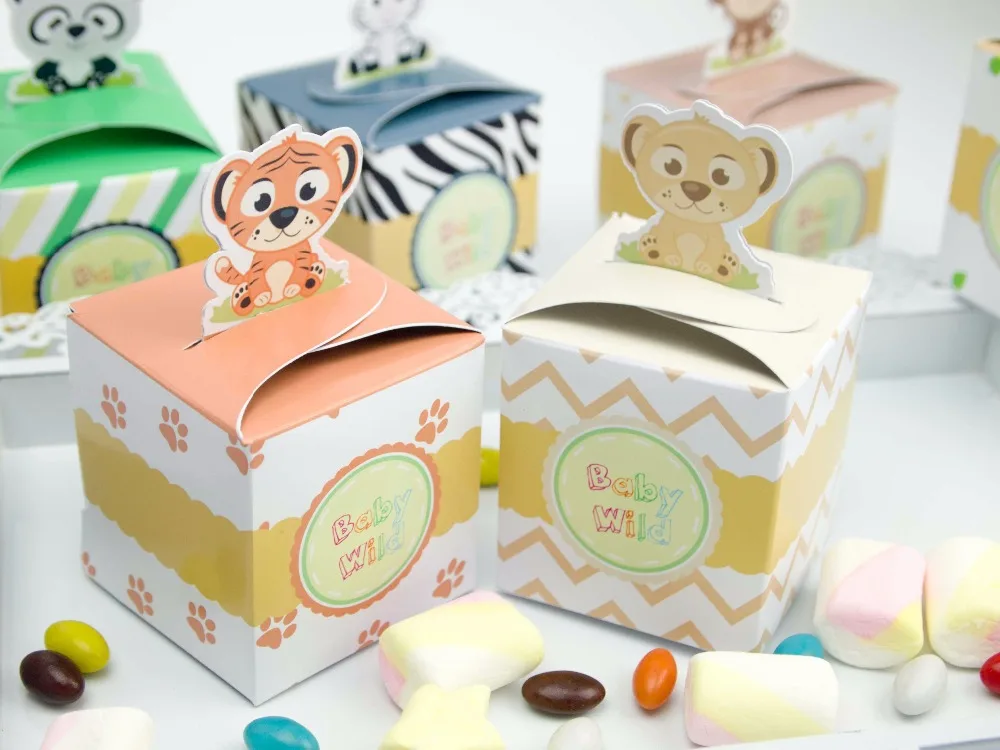 12PCS Baby Shower Favors Safari Animal Wild Favor Box Candy Box Souvenir Boy/Girl Kids Event& Party Supplies