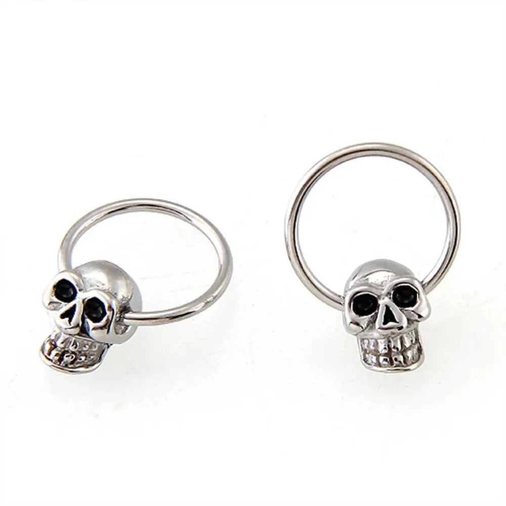 Серьги-гвоздики в форме скелета из нержавеющей стали в рок-стиле для женщин и мужчин, круглые серьги-кольца в виде черепа, вечерние клипсы для ушей, ювелирные изделия