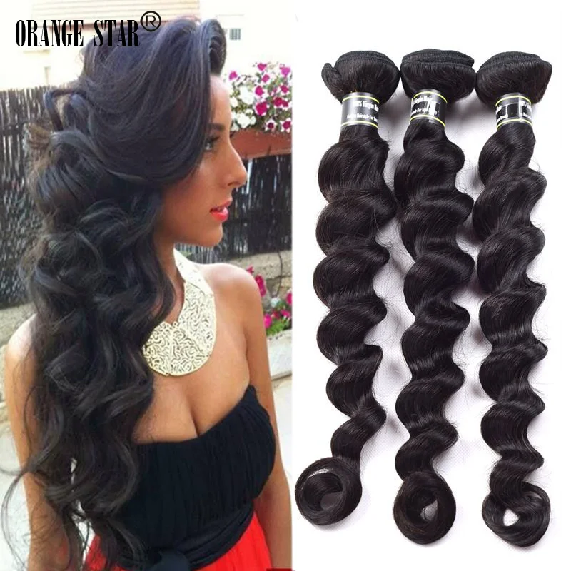 

4PCs 8A Brazilian Virgin Hair Loose Wave Extensions Style 1B 4 Bundles Popular Wavy Human Hair Weft 12-26" Orange Star Cheveux