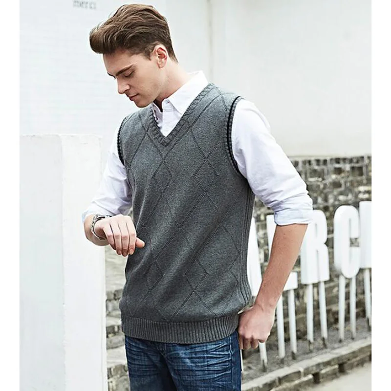 Модные трикотажные жилет пуловер Для мужчин свитера v-образным вырезом без рукавов жилет Slim Fit свитера для Для мужчин верхняя одежда мужской