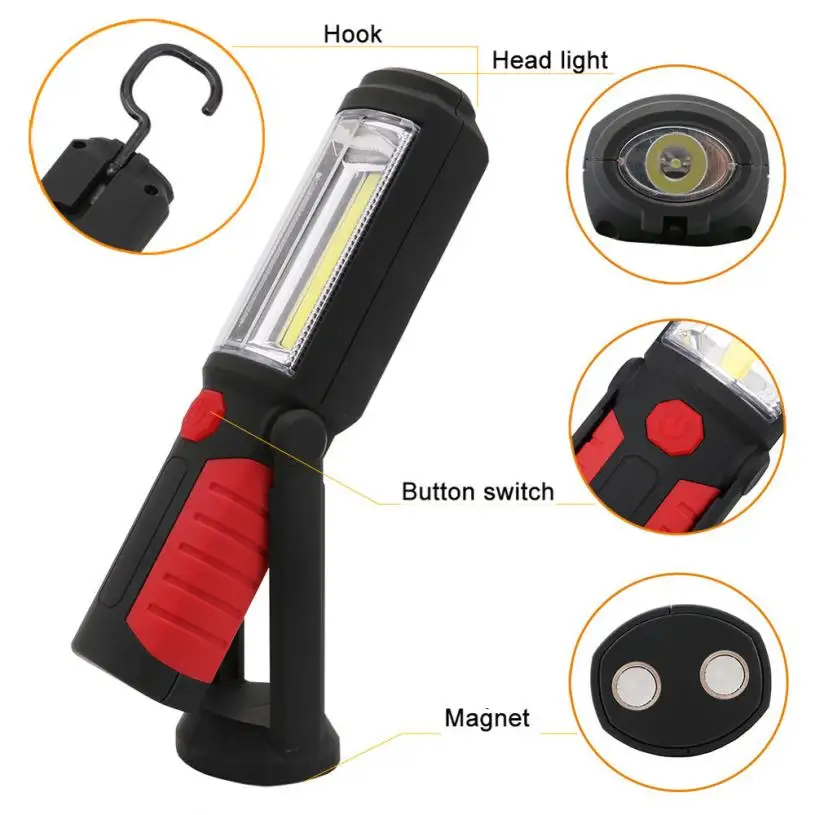 

MUQGEW 2in1 LED COB Camping Work Inspection Red Light Lamp Hand Torch Magnetic LED Work light AA batteries
