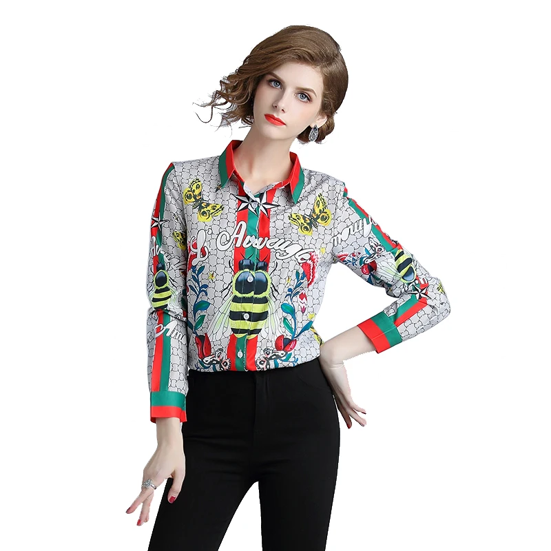 

Womens Ladies Printing Blouse Long Sleeve Spring Autumn Shirt Female Tops Laides Office elegant Blouse