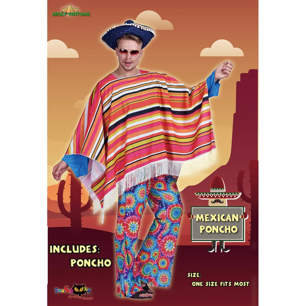Poncho Messicano Sombrero Dia De Los Muertos Per Adulti - Nero E Argento, Taglia Unica, Per Halloween E Feste A Tema Accessorio Festa Messicana - Foto 4
