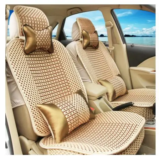 

Luxury Car Seat Cushion Hand-woven Ice Silk with Wood Beads Car Seat Cover Summer Front&Rear 5 Seat Universal Car Seat Cushion