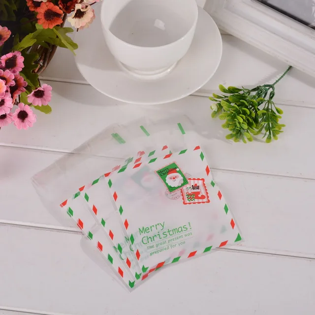50PC Christmas Plastic Self Sealing Bag Candy Cookies Pouches Gift Bag Self Adhesive Resealable Cellophane Poly Bag Dropshipping