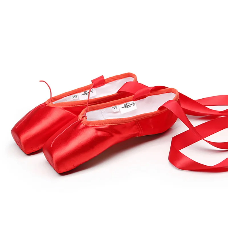USHINE TJ18 профессиональные бандажные парусиновые атласные пулевый балет танцевальные туфли с губкой силиконовый носок женская обувь для девочек - Цвет: Red satin