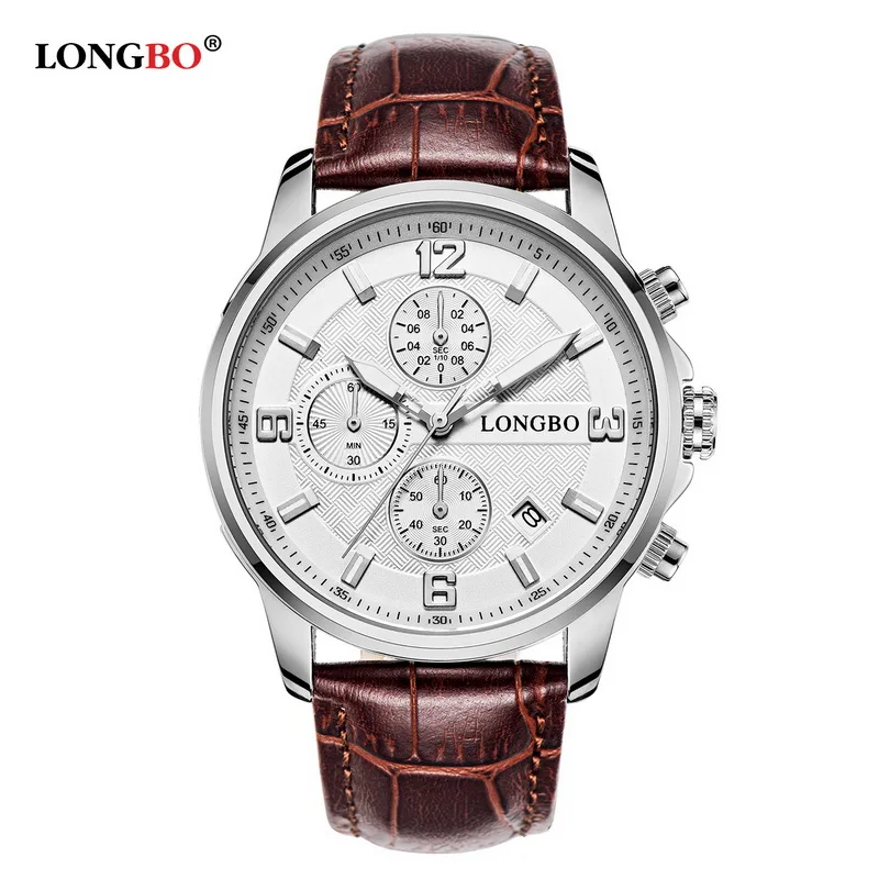 

LONGBO 2018 Top Luxury Brand Men Quartz Watch Men Fashion Casual WristWatches Leather Strap Waterproof Watches Six Pin Masculino