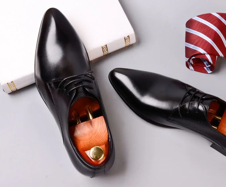 QYFCIOUFU/Коллекция года; итальянские мужские свадебные туфли; сезон весна-осень; мужские вечерние туфли из натуральной коровьей кожи на шнуровке; цвет черный, бордовый; модельные туфли