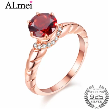 

Almei Shiny Garnet Ring 925 Sterling Silver Elegant Rose Gold Color Rings for Women Charming Engagement Jewelry with Box CJ021