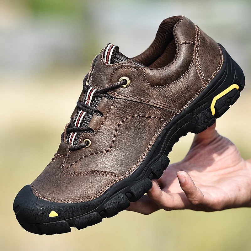 Homass/походные ботинки из натуральной кожи; нескользящие кроссовки для мужчин; мужские походные ботинки; водонепроницаемые треккинговые кроссовки - Цвет: Dark brown