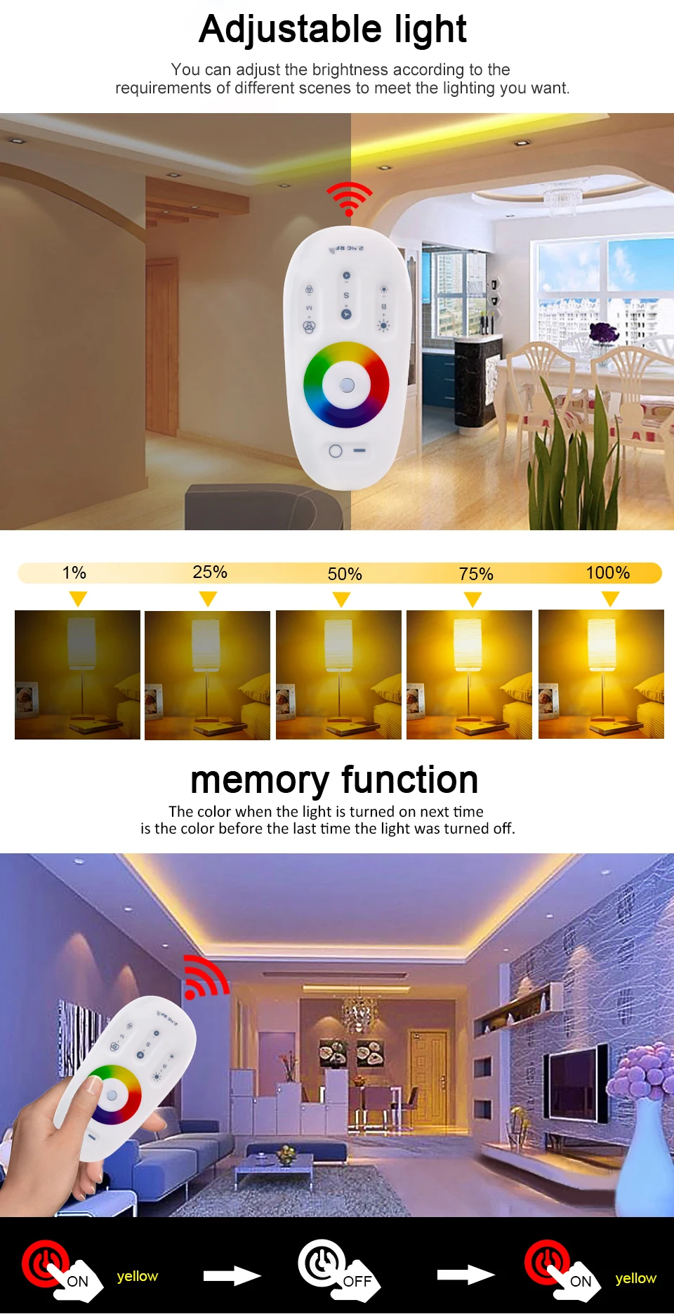 EeeToo Touch Screen LED RGB RGBW Controller 2.4G DC 12-24V Wireless RF Remote Controller Dimmer for RGB RGBW LED Strip Light (8)