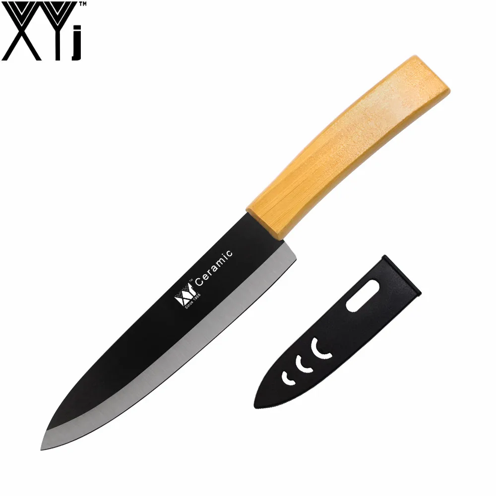 XYj Brand 6 Inch Zirconium Oxide Ceramic Knife High Quality Bamboo Handle Black Blade Chef