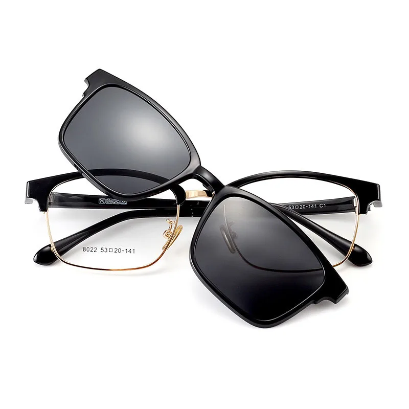 Квадратные оправы с магнитным зажимом, поляризованные солнцезащитные очки в стиле ретро, поляризационные солнцезащитные очки, винтажные светоотражающие очки, UV400 - Цвет линз: black gold grey