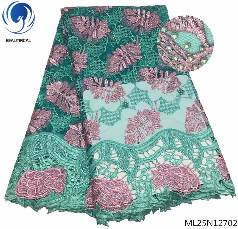 

BEAUTIFICAL net lace fabric 2018 african french lace fabrics rhinestones lace fabric 5 yards/lot for evening dresses ML25N127