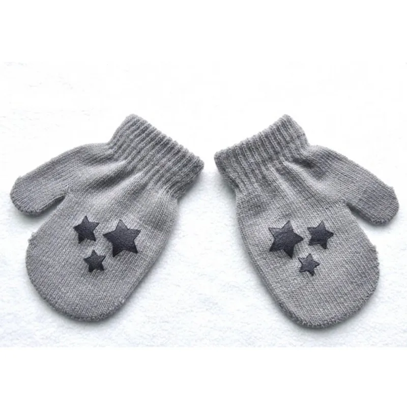 Зима-осень Детские полный палец перчатки трикотажные милые звезды, принт с сердцем, вязаный свитер для мальчиков перчатки M1 - Цвет: G1