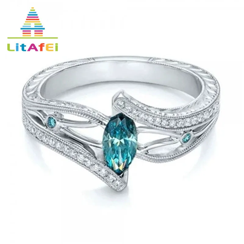 

Geometric Oval Ring Size 6/7/8/9 Blue Crystal Rings Wedding Engagement Party Ring for Women Jewelry Gift