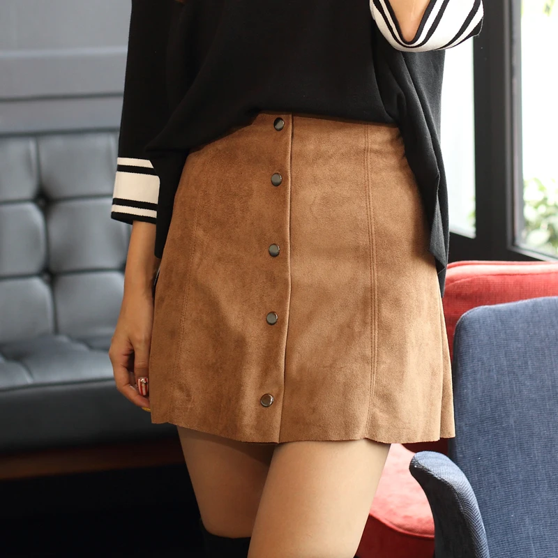 

2016 Women's Skirt Autumn Fashion High Waist Bodycon A Line Skirt Faldas Vintage Front Buttons Saia Jupe Femme Skirts Women