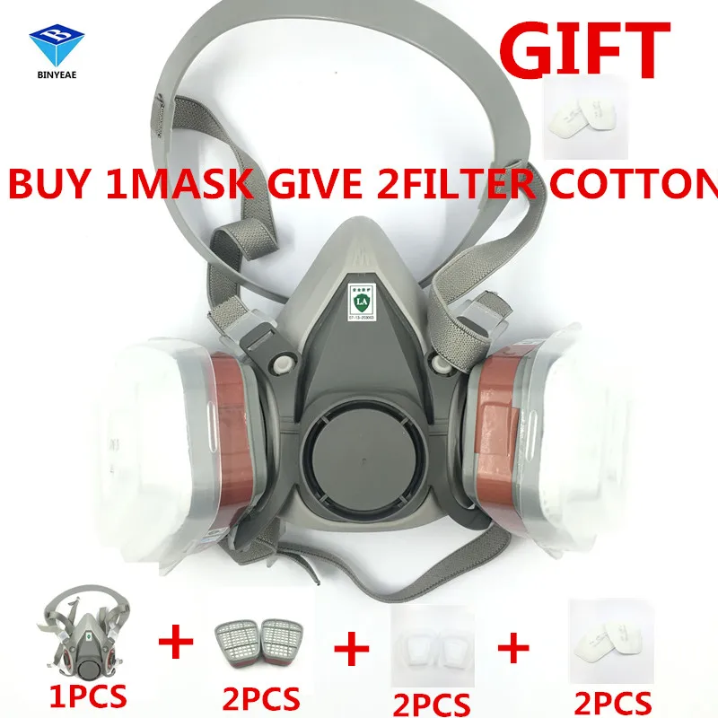 BINYEAE NEW 7PCS 6200 6001 2 Pcs Gift Filter Suit Respirator Painting Spraying Face Gas Mask