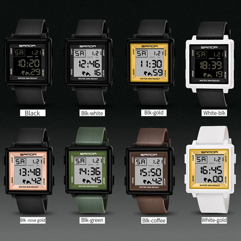 SANDA водонепроницаемые светящиеся цифровые часы модные часы мужские спортивные уличные военные мужские часы