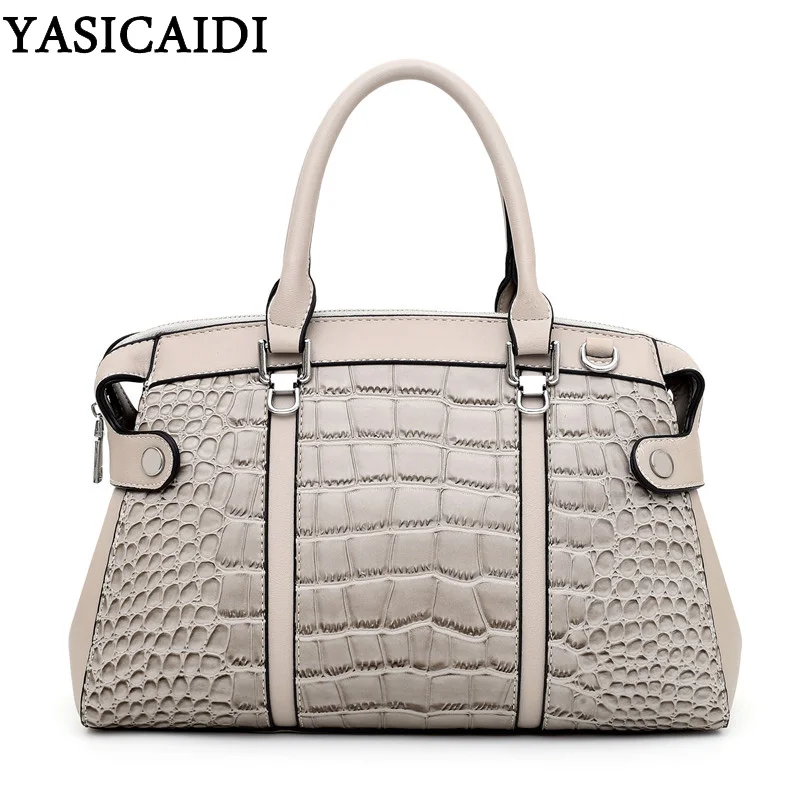 

YASICAIDI PU Portable Casual Tote Ladies Hand Bags Rivet Top-Handle Bags Serpentine Leather Women Shoulder Bag sac main femme