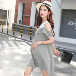 Вечерние платья для беременных с плеча Свободные Беременность Одежда для беременных Для женщин повседневная одежда для беременных с